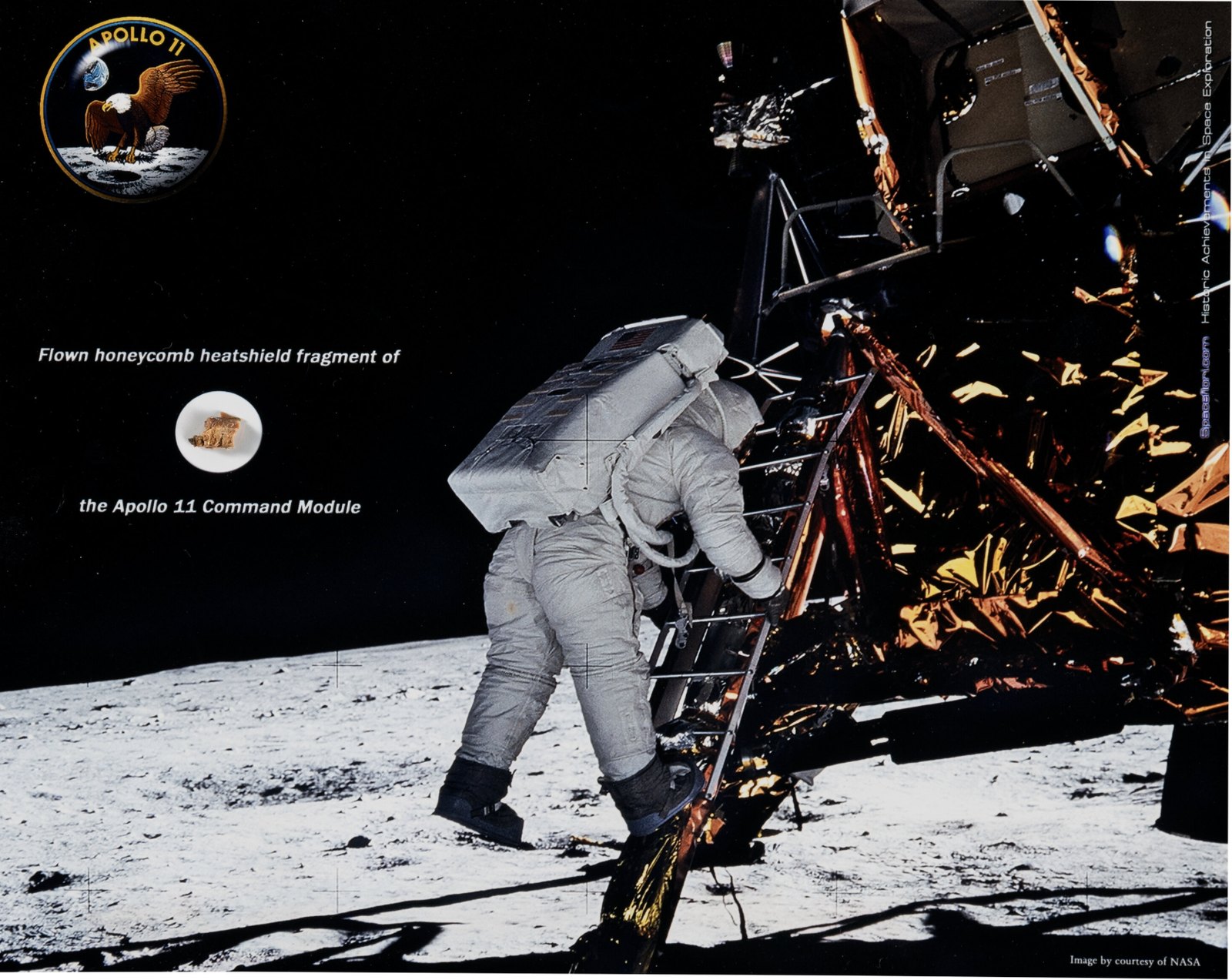 Apollo 11 Flown Heat Shield Fragment on Photo Presentation Certificate