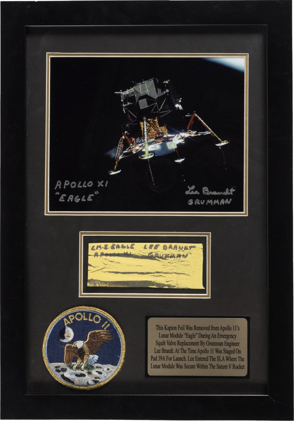 Apollo 11: Large Piece of Kapton Foil Removed From Lunar Module Eagle On Launch Pad 39A Before Launch, in Framed Display