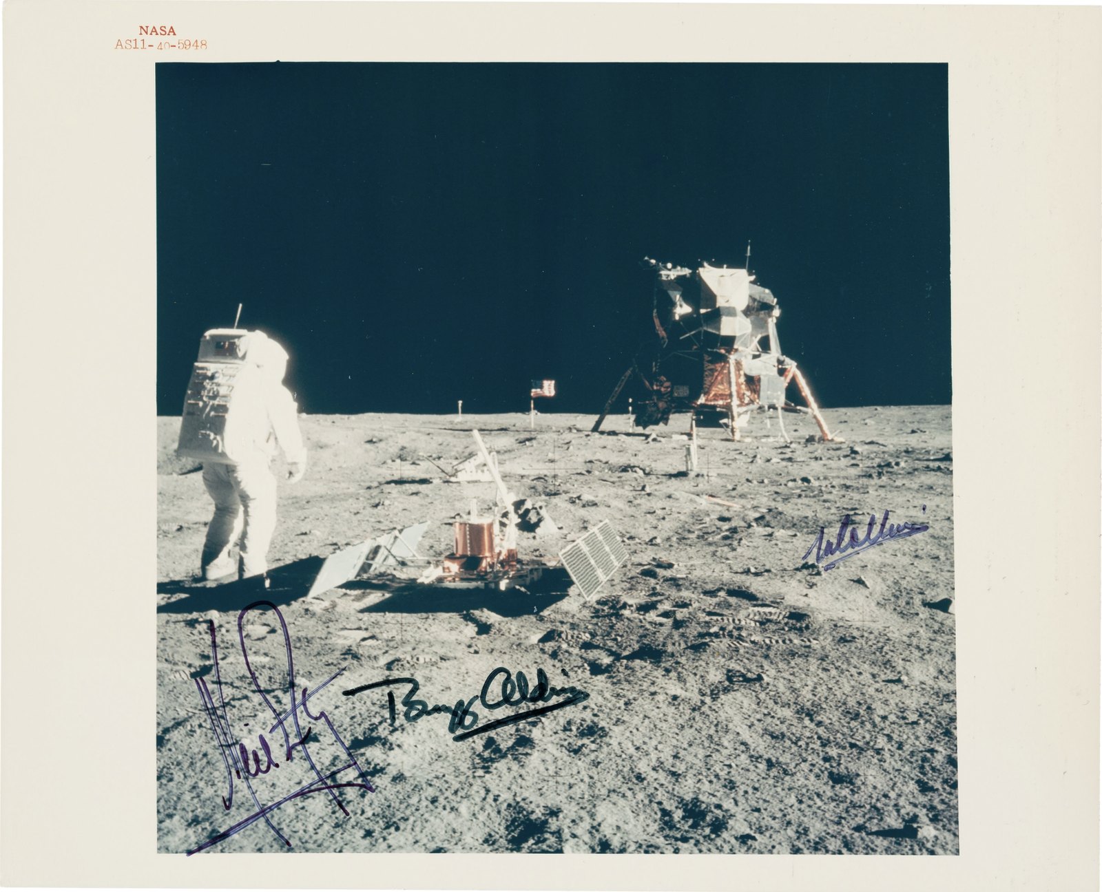Apollo 11 Crew-Signed Vintage NASA Red Number Buzz Aldrin on Lunar Surface Color Photo
