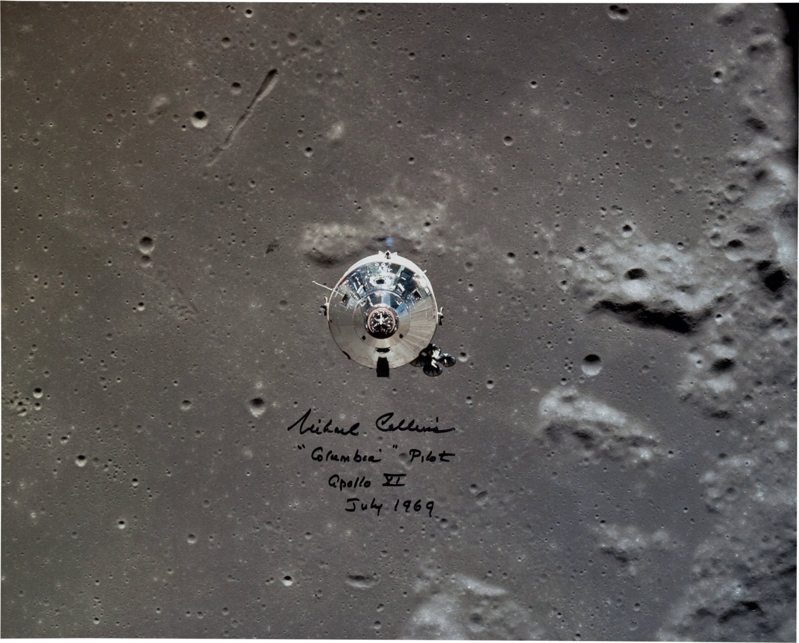 Michael Collins Signed Large Apollo 11 Command Module Columbia Color Photo