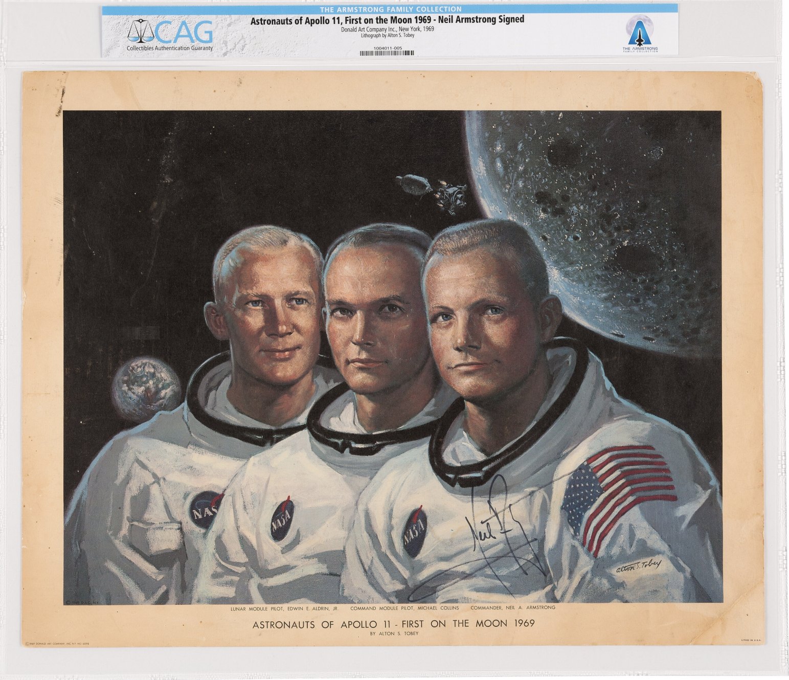 Neil Armstrong Signed Large Color Apollo 11 Art Print by Alton S. Tobey Directly From The Armstrong Family Collection™, CAG Certified, view 1 of 2