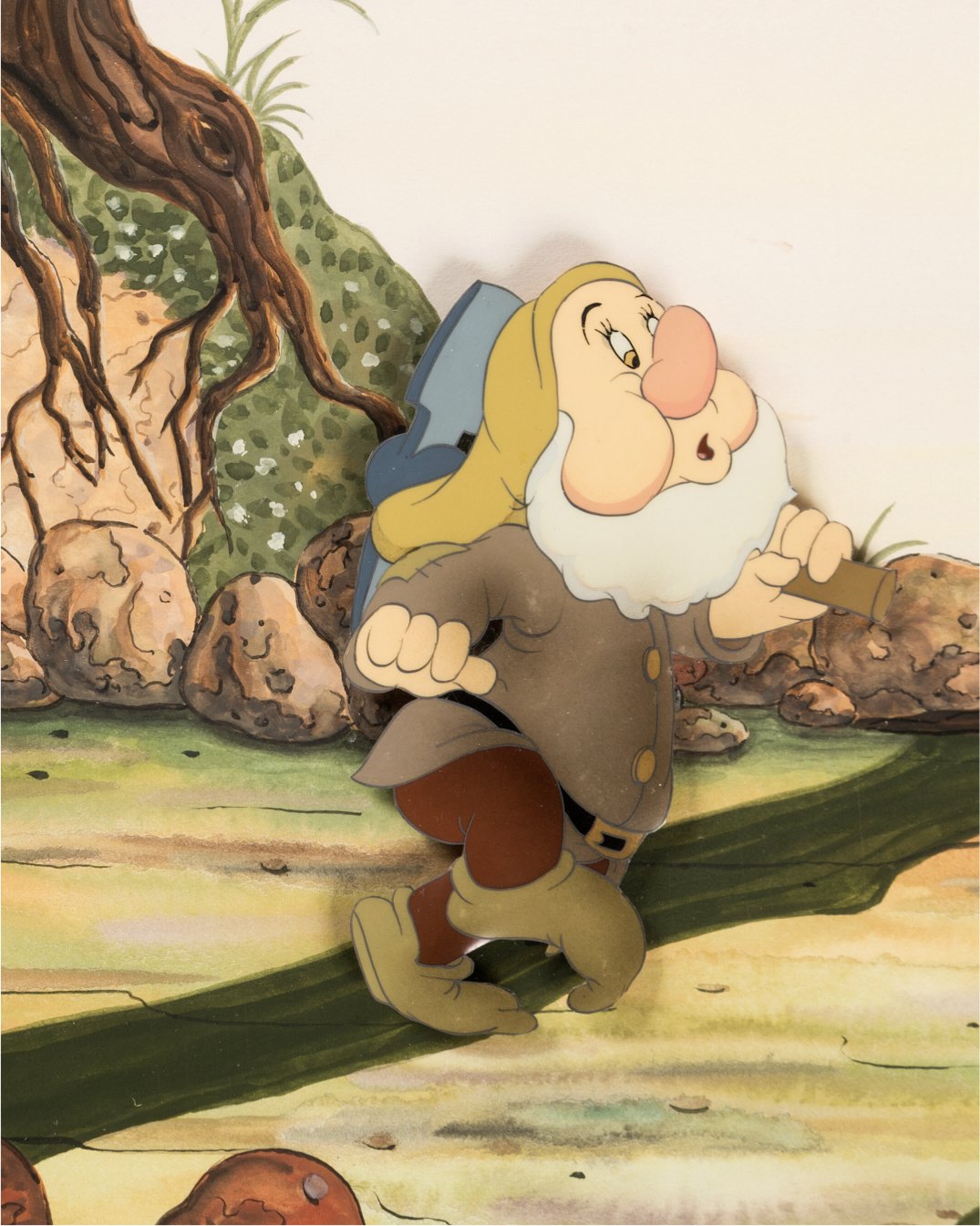 Snow White and the Seven Dwarfs Sneezy Production Cel with Presentation Background