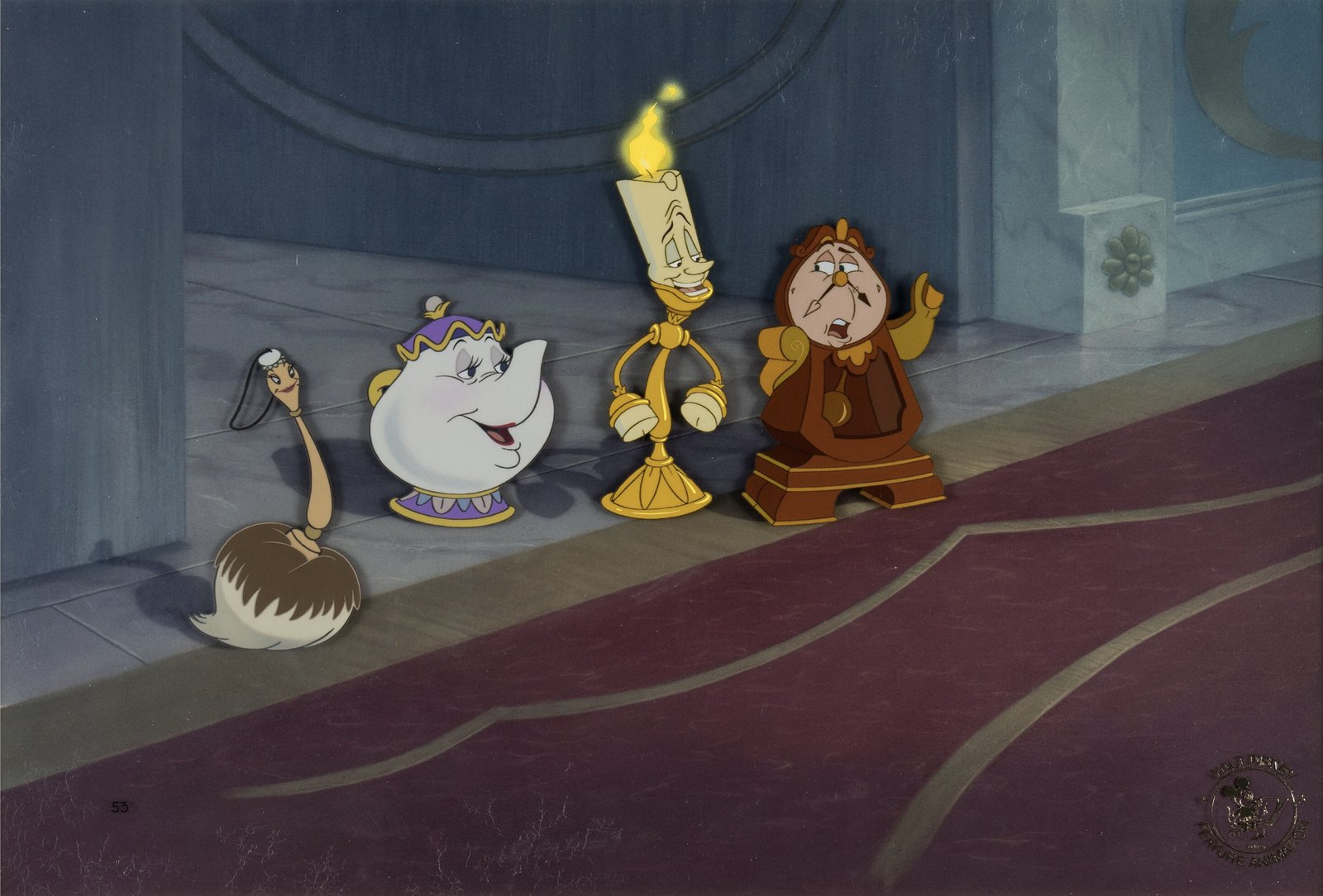 Beauty and the Beast: Special Edition "Human Again" Deleted Song RARE Sold-Out-Over-20-Years Employee-Exclusive Babette, Mrs. Potts, Lumieré, and Cogsworth Limited Edition Cel #53/92