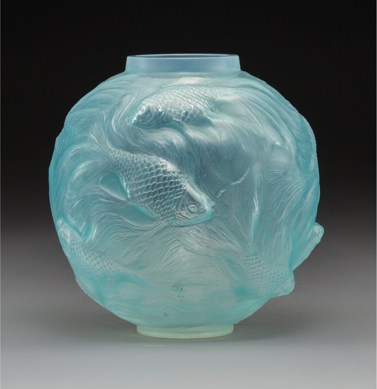 R. Lalique Formose Opalescent Glass Vase with Blue Patina